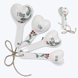 NEW! Ceramic Christmas Holly Measuring Spoon Set